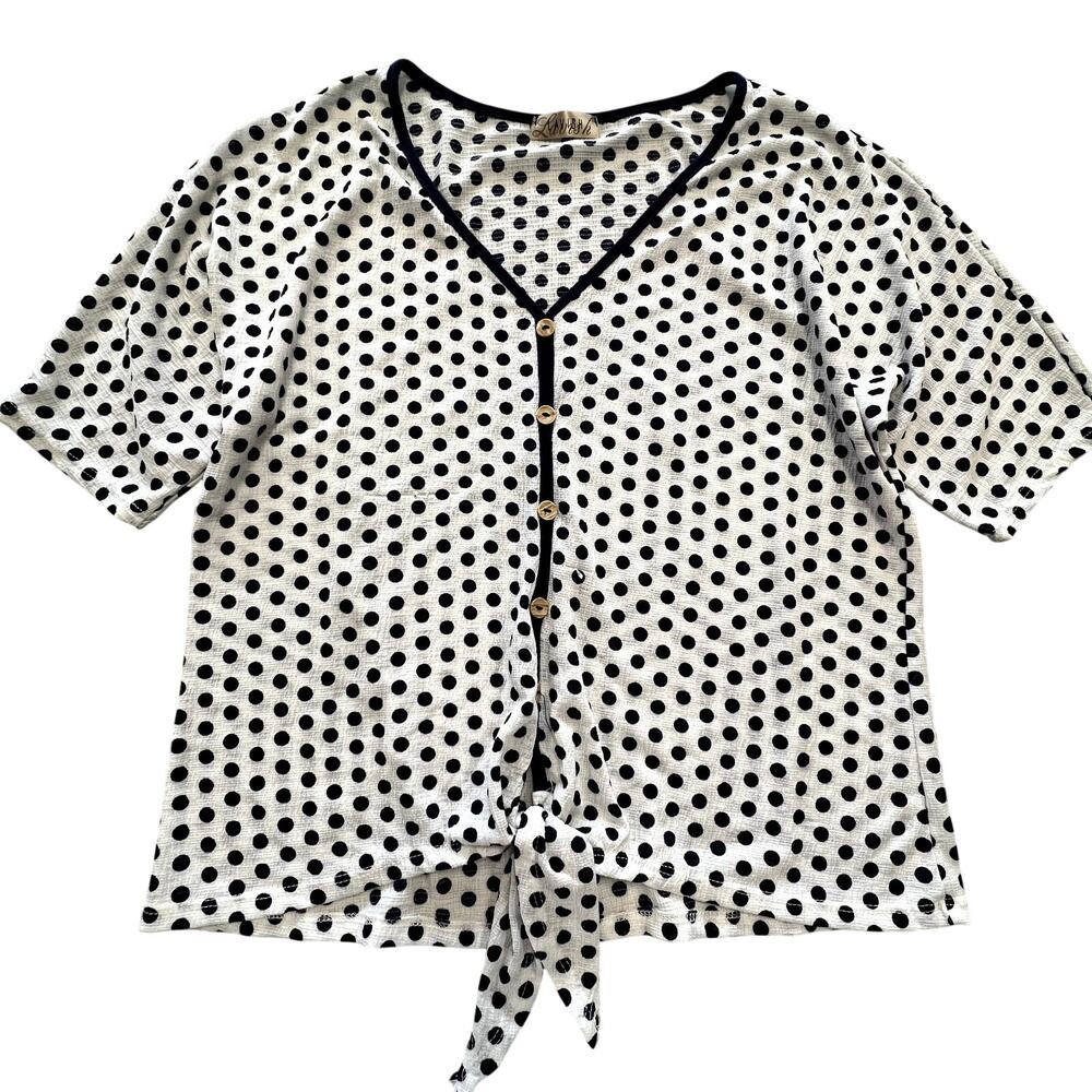 Lavish Black + White Polka Dot Blouse Size Medium